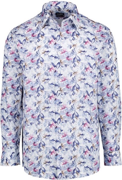 OLYMP Herren Hemd blau geblümt