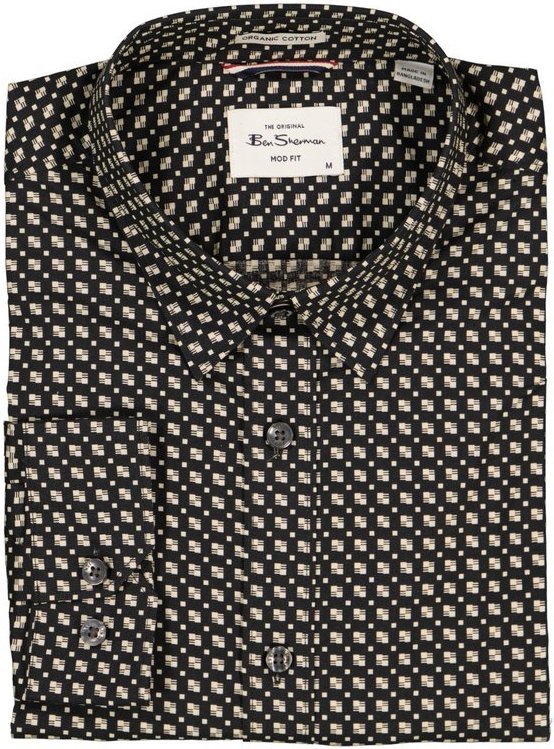 Ben Sherman Herren Hemd schwarz gemustert