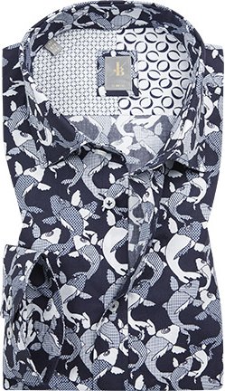 Jacques Britt Herren Hemd blau gemustert Slim Fit