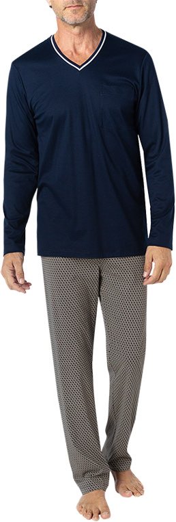 Novila Herren Pyjama blau Jersey-Baumwolle Gemustert