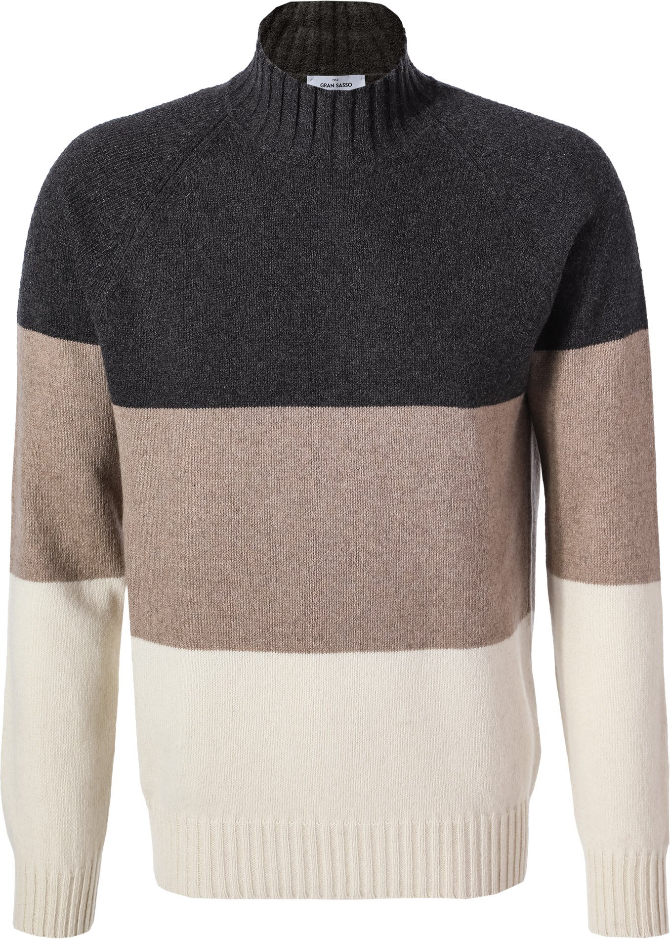 Thumbnail - Gran Sasso Herren Stehkragenpullover beige Gestreift