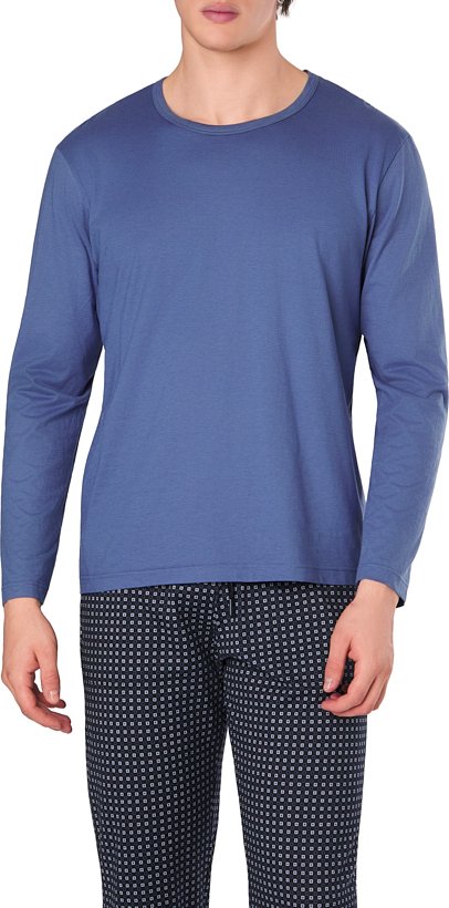 CALIDA Herren Longsleeve blau Jersey-Baumwolle unifarben