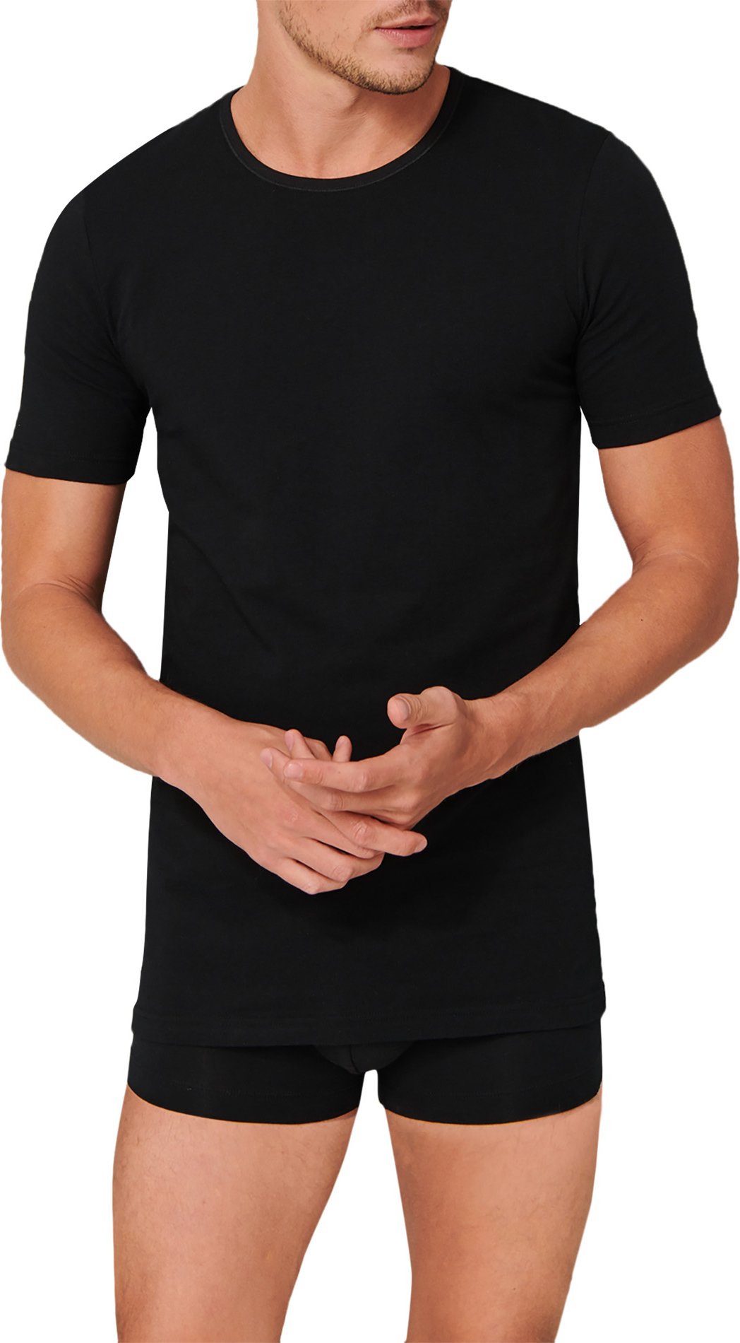 Schiesser Herren T-Shirts schwarz Reine Baumwolle unifarben