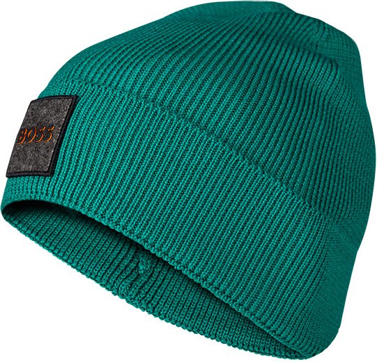 BOSS Orange Herren Strickmütze grün Woll-Stoff