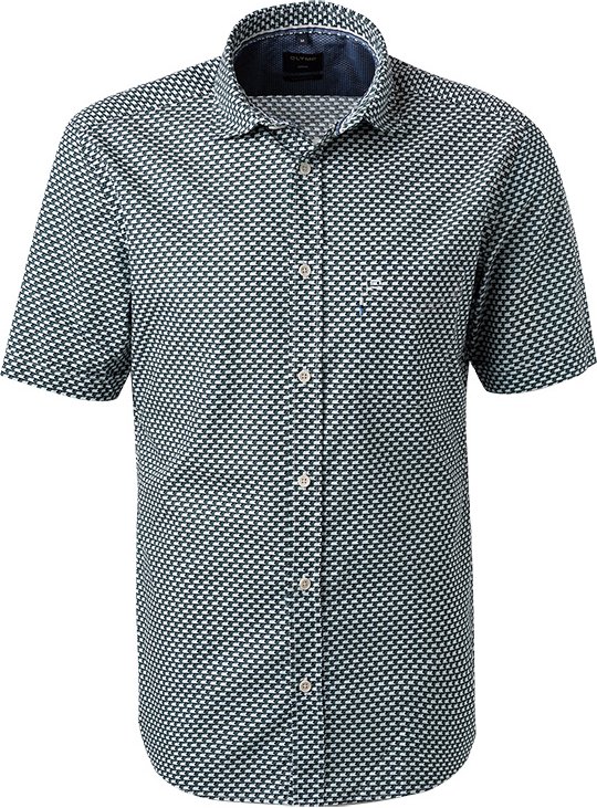 OLYMP Herren Kurzarmhemd grün gemustert