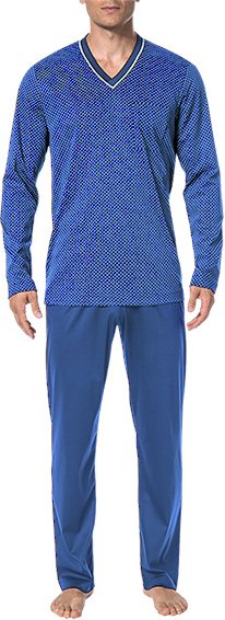 Novila Herren Pyjama blau Baumwolle & Mix Gemustert