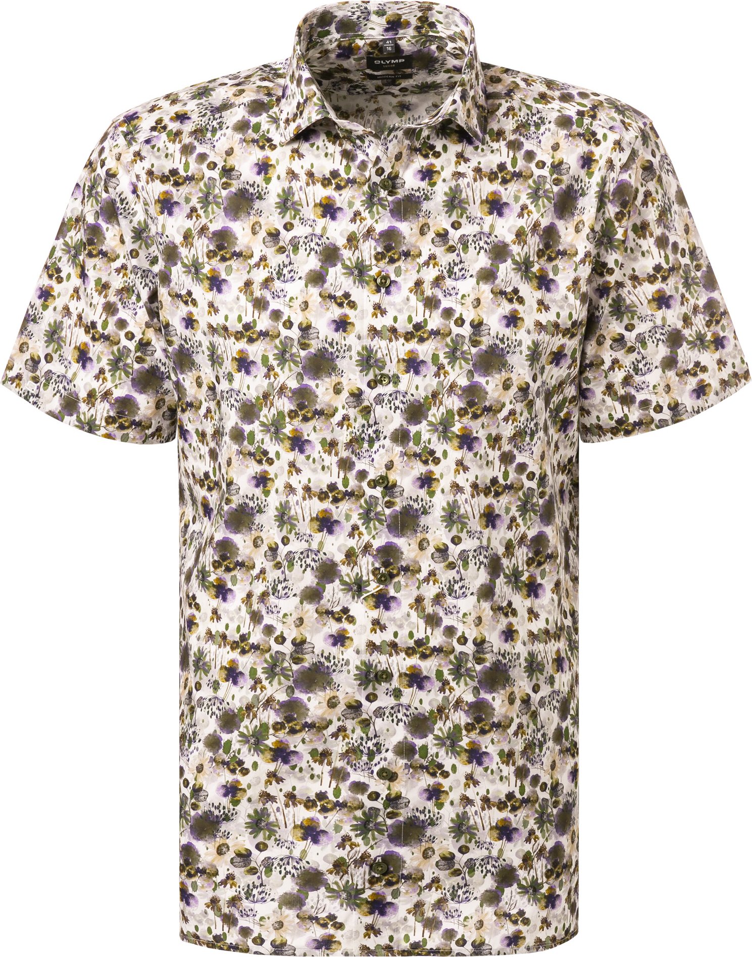 OLYMP Herren Kurzarmhemd grün geblümt