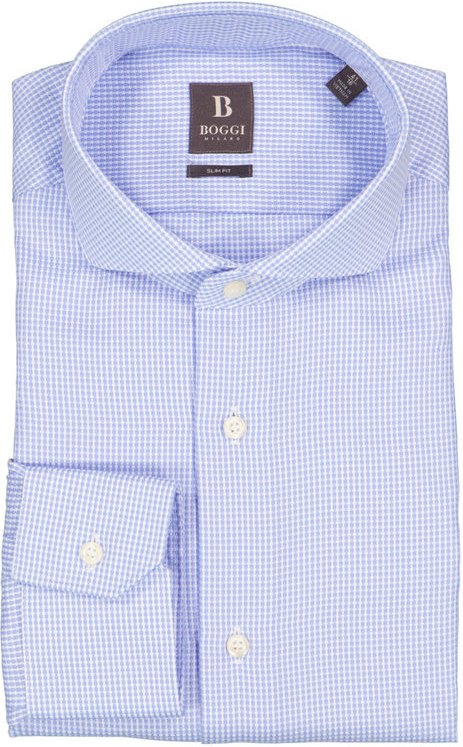 BOGGI MILANO Herren Hemd blau gemustert Slim Fit