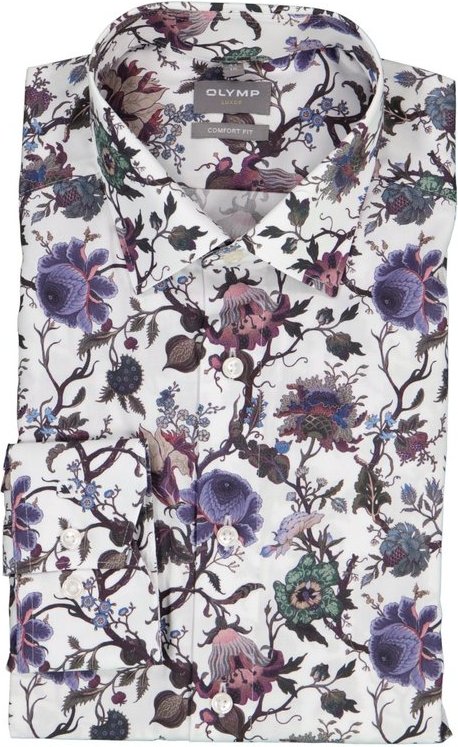 OLYMP Herren Hemd weiß geblümt Comfort Fit