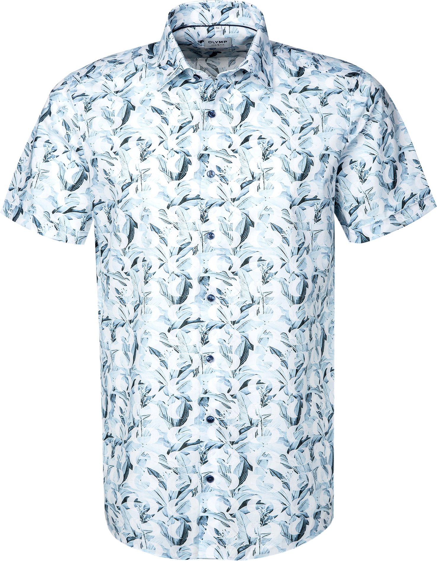 OLYMP Herren Kurzarmhemd blau geblümt