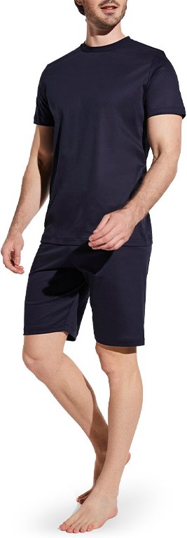 Zimmerli Herren Pyjama blau Baumwolle & Mix unifarben