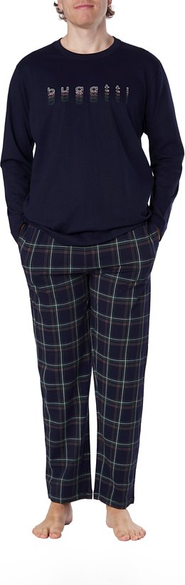 bugatti Herren Pyjama blau Baumwolle & Mix Kariert