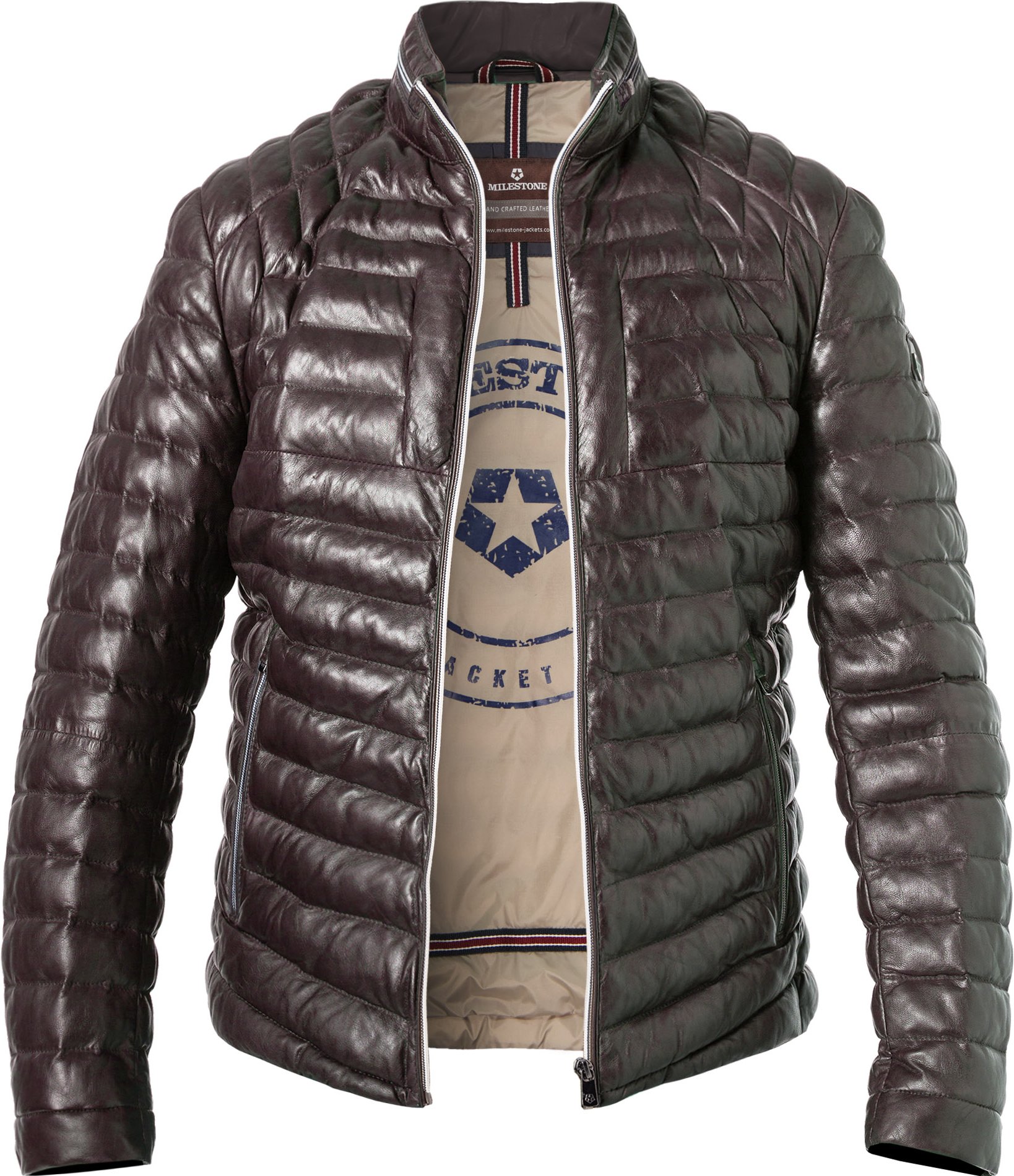 MILESTONE Herren Lederjacke braun unifarben