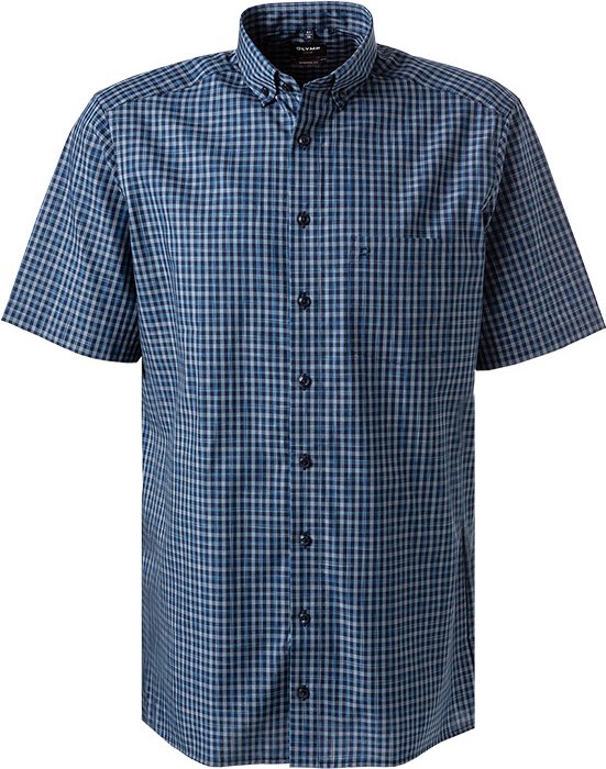 OLYMP Herren Kurzarmhemd blau kariert