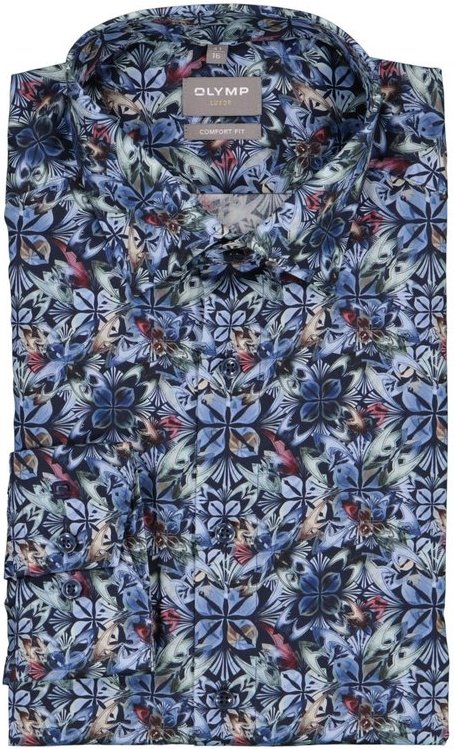 OLYMP Herren Hemd blau geblümt Comfort Fit
