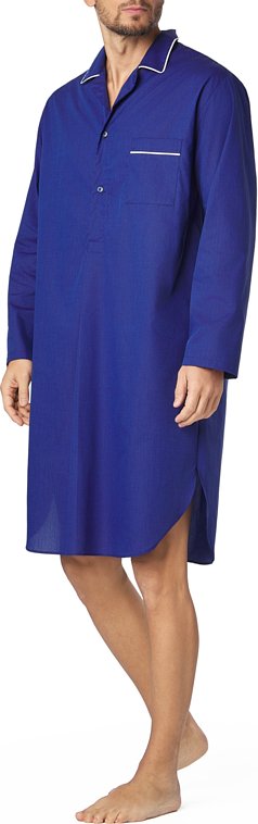 Novila Herren Nachthemd blau Reine Baumwolle unifarben