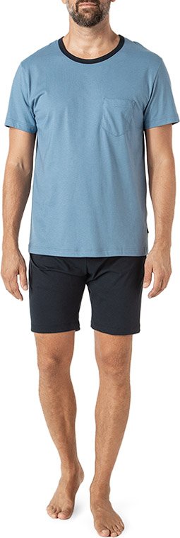 CALIDA Herren Pyjama blau Jersey-Baumwolle unifarben