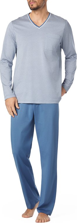 Novila Herren Pyjama blau Reine Baumwolle Gemustert