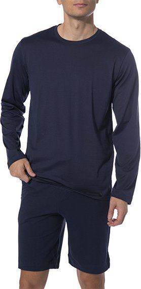 Thumbnail - HANRO Herren Longsleeve blau Jersey-Baumwolle unifarben