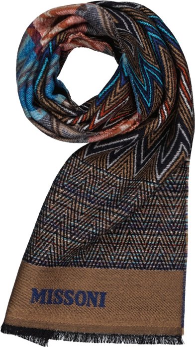 MISSONI Herren Schal blau Schur-Wolle gemustert