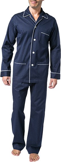 DEREK ROSE Herren Pyjama Set blau Baumwolle & Mix Gemustert Classic Fit