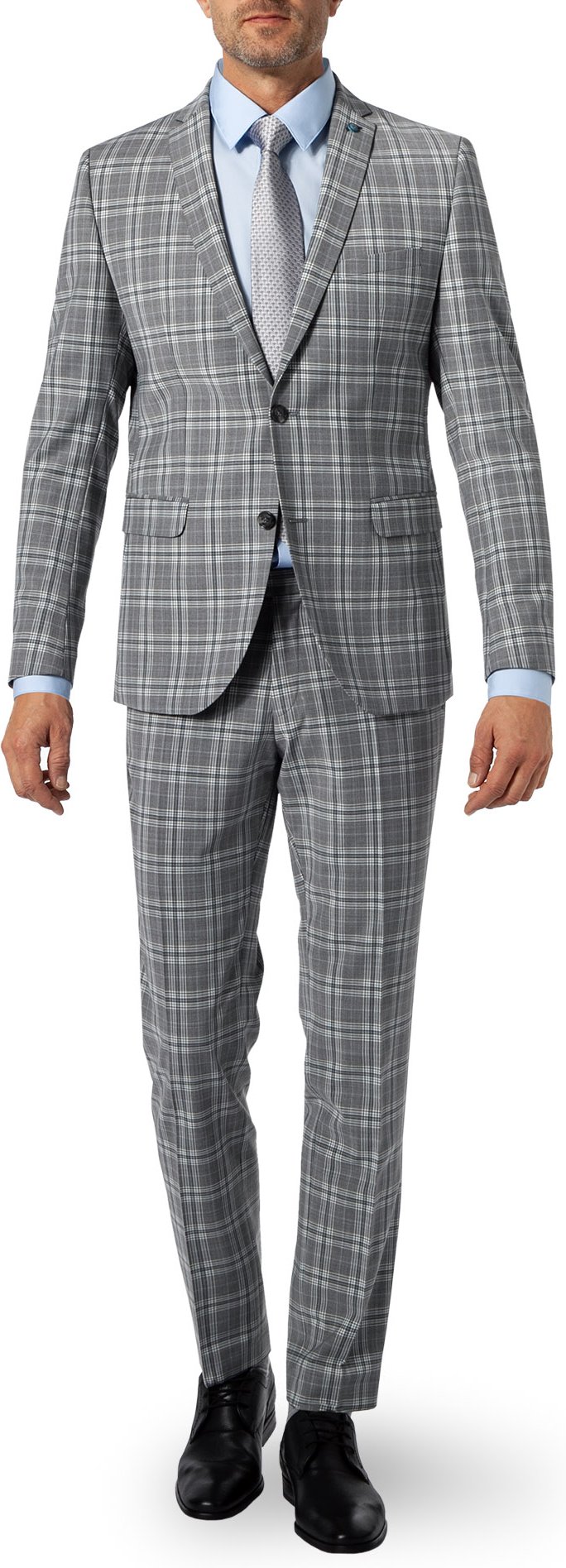 CG Herren Anzüge grau kariert Slim Fit