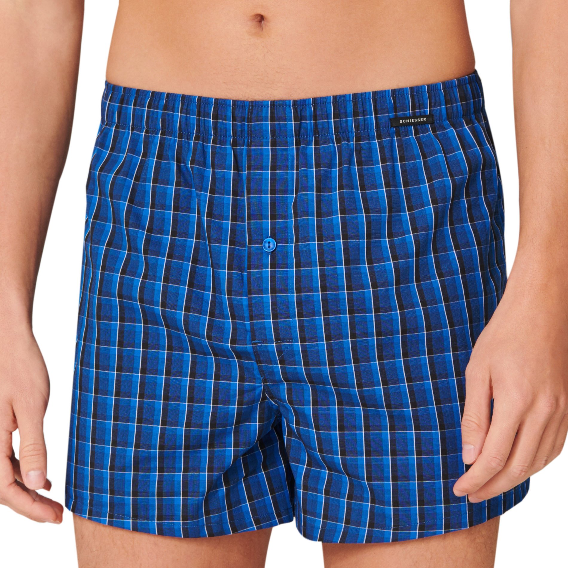 Schiesser Herren Boxershorts blau Reine Baumwolle Gestreift