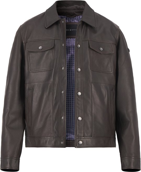 bugatti Herren Lederjacke braun unifarben