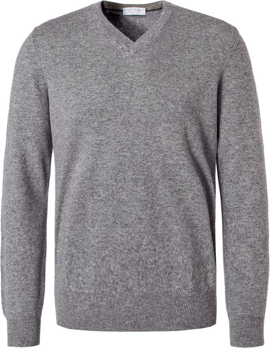 Thumbnail - Gran Sasso Herren V-Pullover grau unifarben
