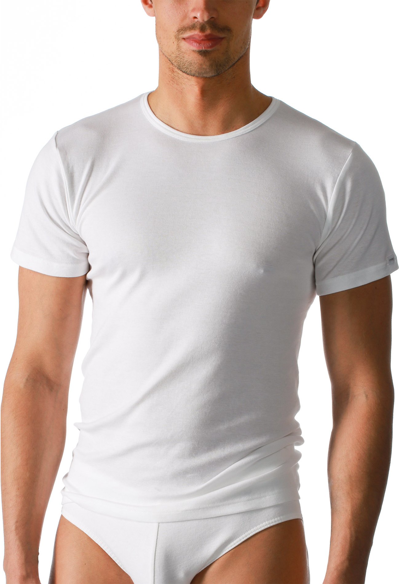 Mey Herren T-Shirt weiß Baumwolle & Mix unifarben