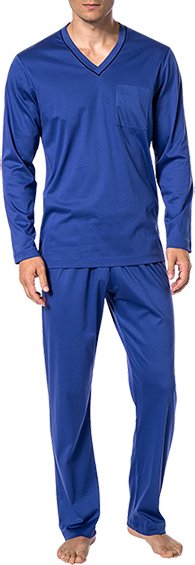 Novila Herren Pyjama blau Jersey-Baumwolle unifarben