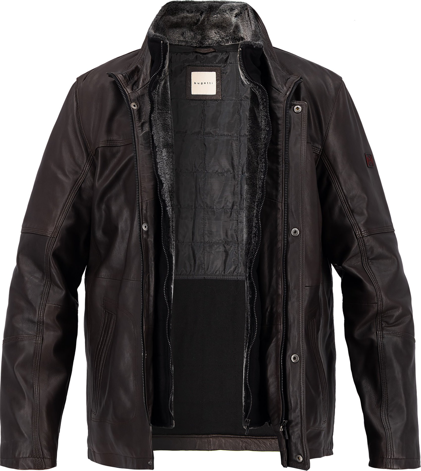 bugatti Herren Lederjacke braun unifarben