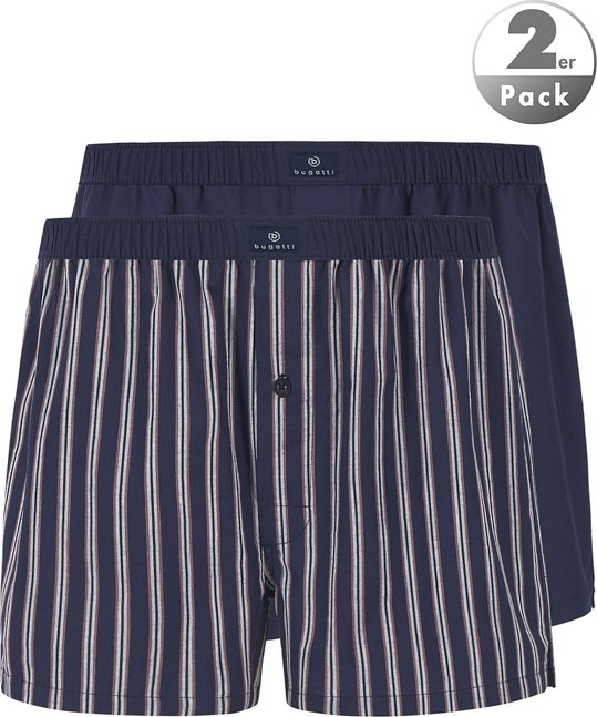 bugatti Herren Boxershorts blau Reine Baumwolle Gestreift,unifarben