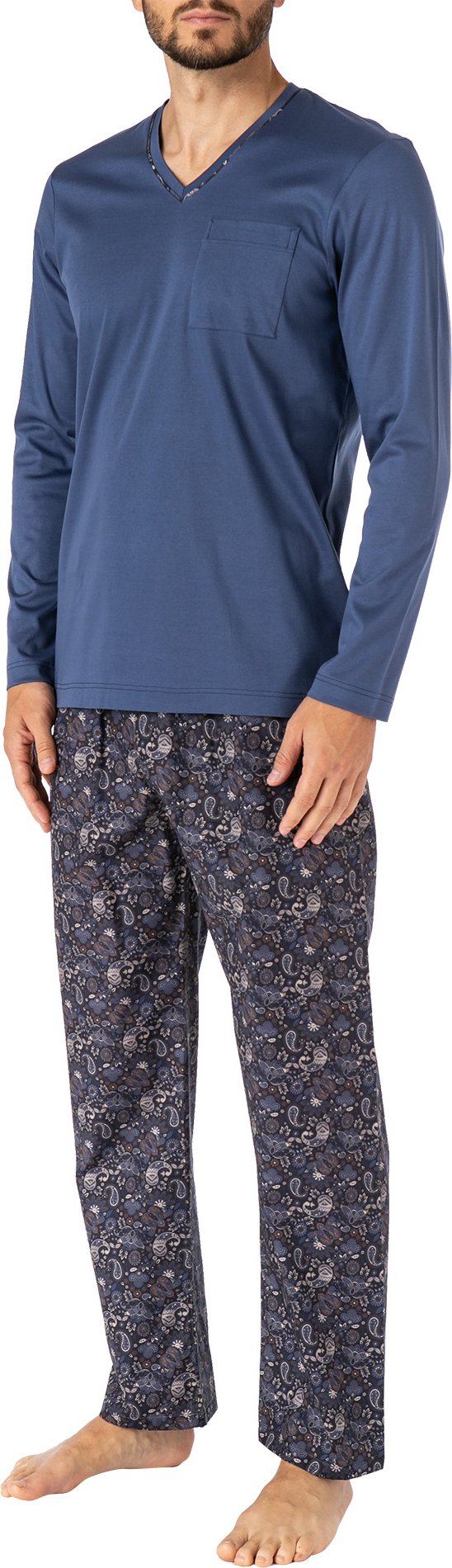 Novila Herren Pyjama blau Baumwolle & Mix Gemustert