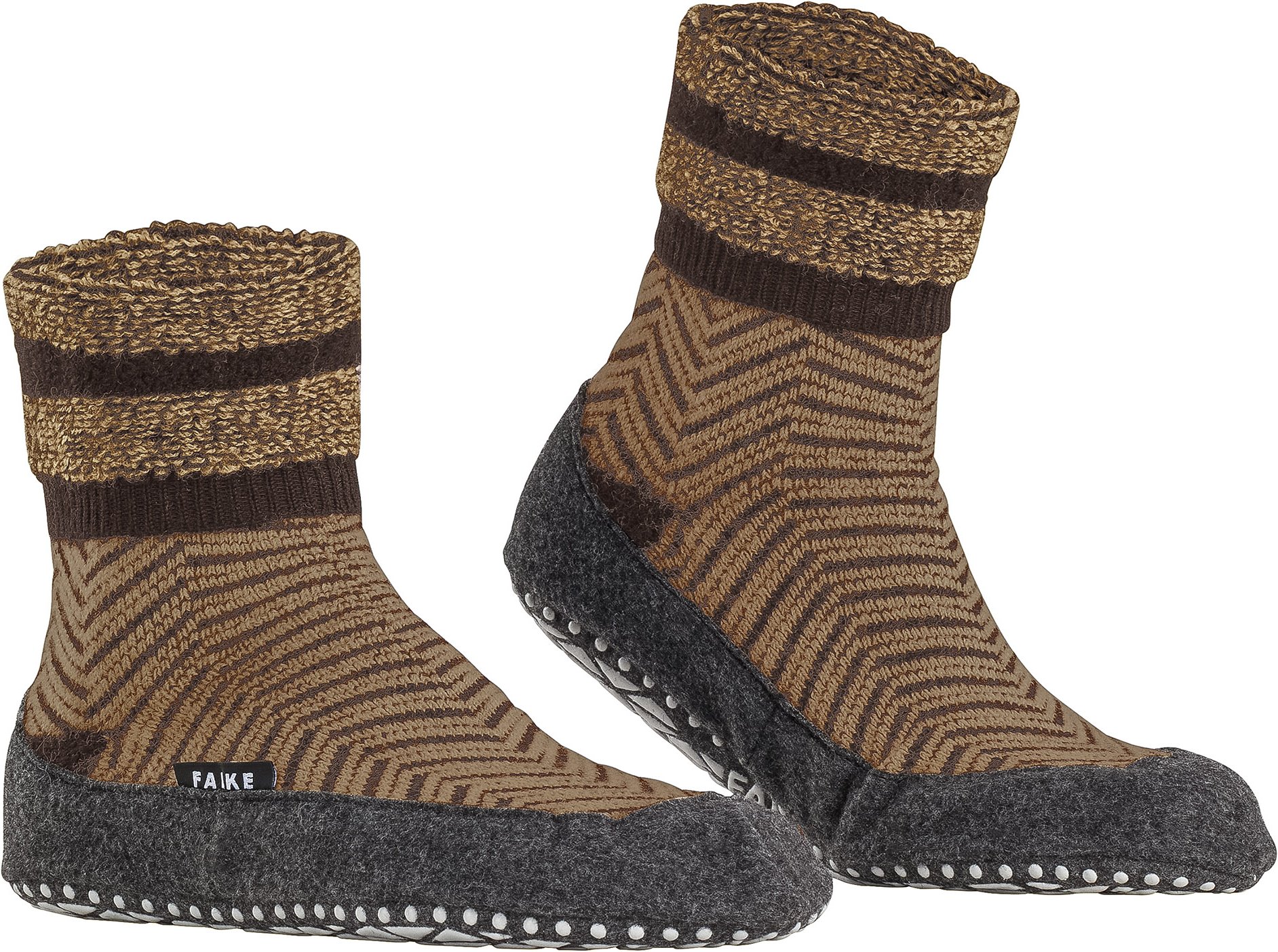 Falke Herren Hausschuhe braun Schur-Wolle Gemustert