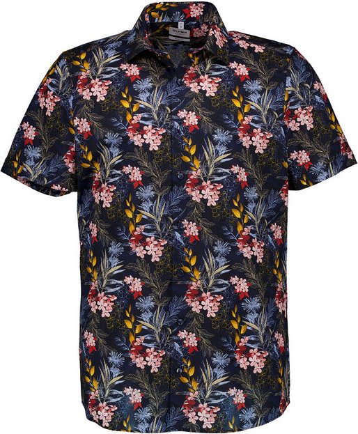 Thumbnail - OLYMP Herren Kurzarmhemd blau geblümt