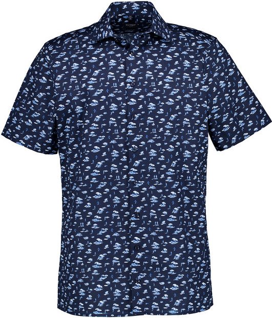 OLYMP Herren Kurzarmhemd blau gemustert