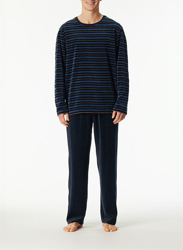 Schiesser Herren Pyjama blau Baumwolle & Mix Gestreift