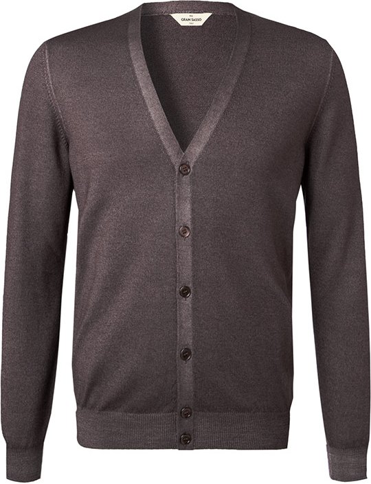 Thumbnail - Gran Sasso Herren Cardigan braun unifarben