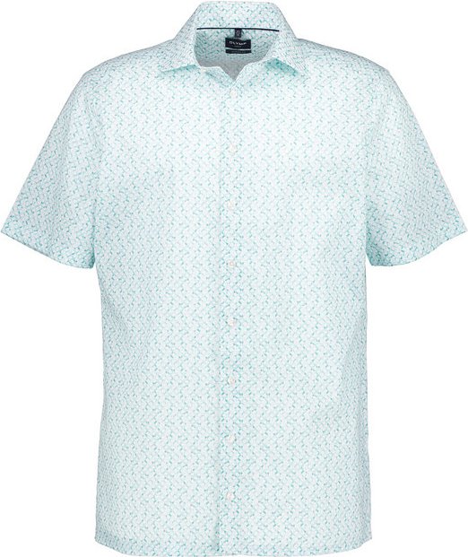 OLYMP Herren Kurzarmhemd grün gemustert