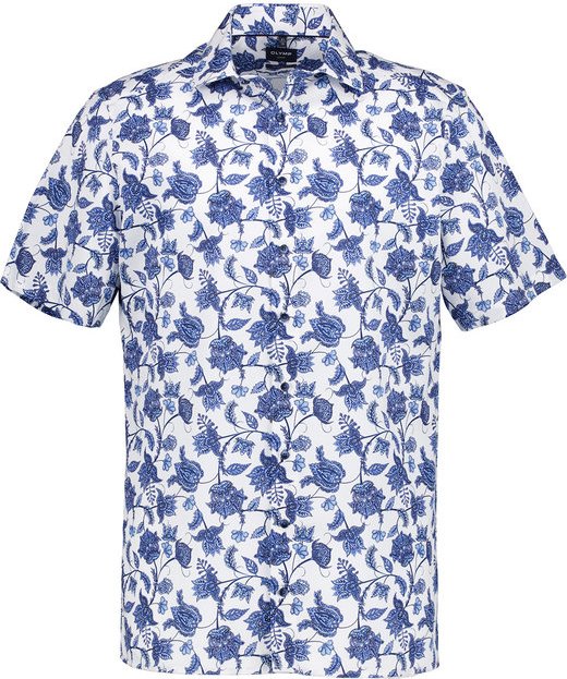 OLYMP Herren Kurzarmhemd blau gemustert