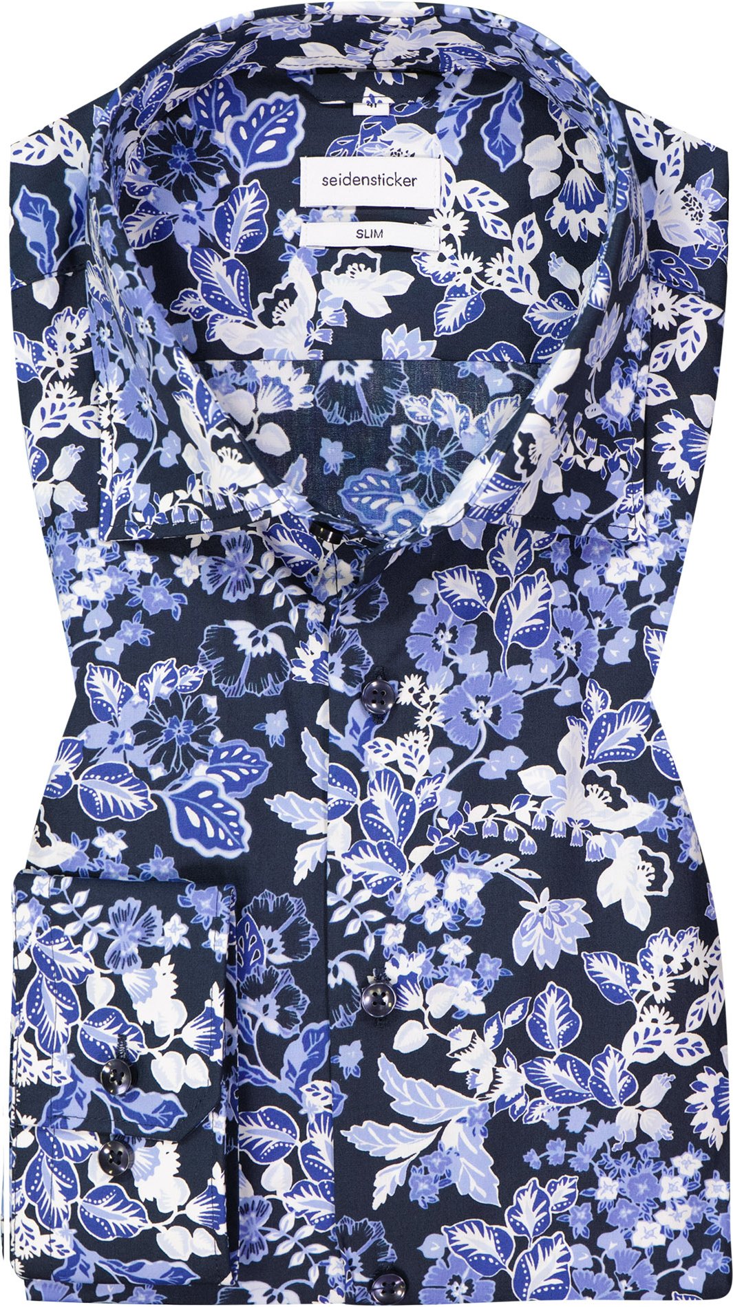 Seidensticker Herren Hemd blau geblümt Slim Fit