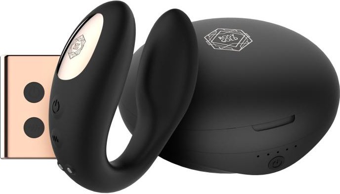 Rosy Gold – C-Shape Paarvibrator mit Luxus Ladeetui – Schwarz