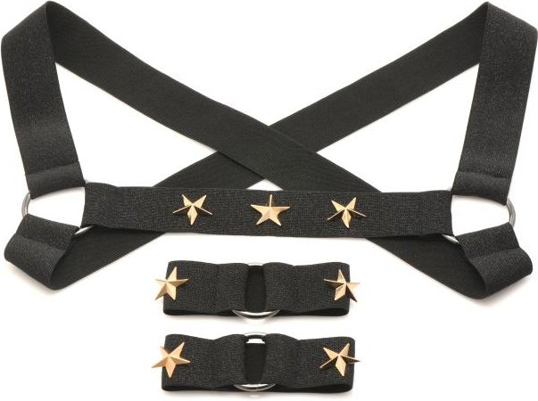 XR Brands - Brustgeschirr mit Armbändern - Schwarz