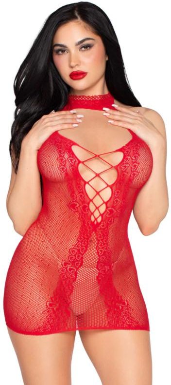 Leg Avenue – Herznetz Halter Minikleid – Rot