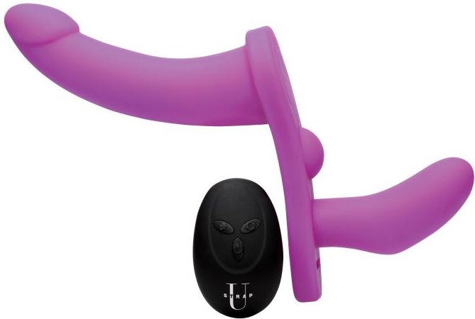 XR Brands - Doppeldildo mit Vibration und Gurt - Lila