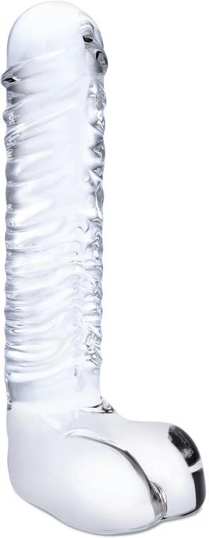 Glas - Realistic Ribbed Glass G-Spot Dildo with Balls