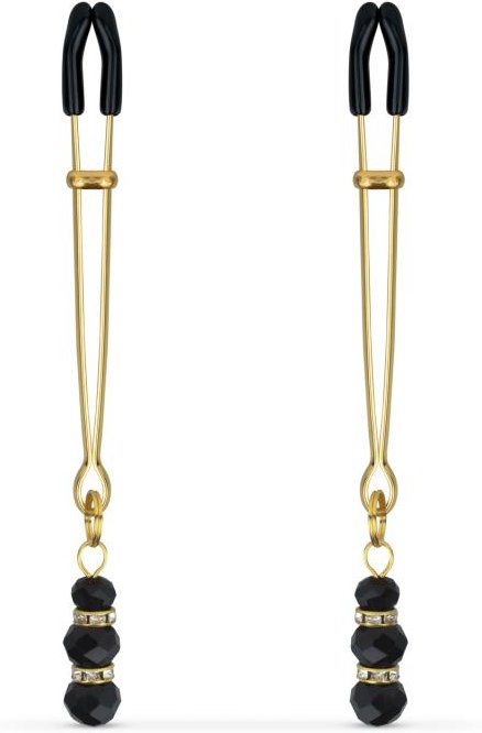 Goldene Brustwarzenklemmen mit schwarzen Perlen