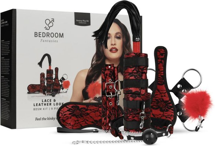 Bedroom Fantasies - Lace & Leather Look - 8-teiliges Bondage Set - Rot