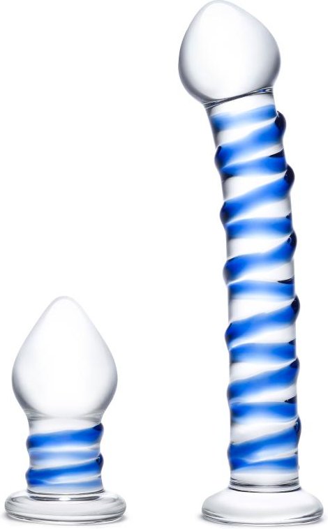 Glas - Double Penetration Glass Swirly Dildo & Butt Plug Set